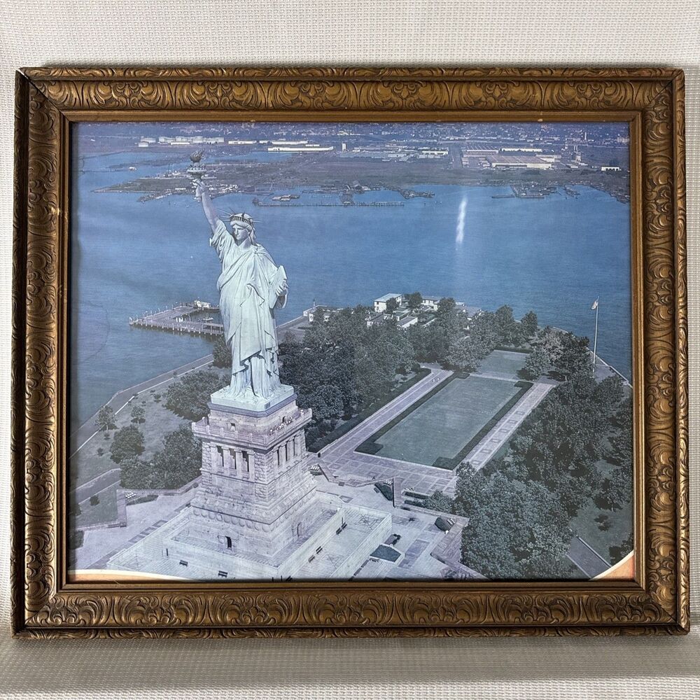 Vintage Pre 1980 Framed 20"x17" Aerial Photograph of the Statue of Liberty